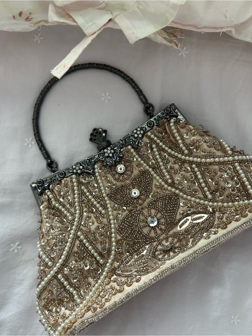Beaded Pearl-Embellished Evening Clutch - Gold - Picture 2 of 5